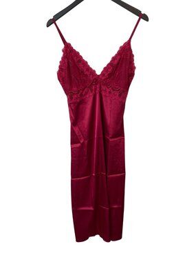 NEW Midi Slip Dress Small Lace Satin Spaghetti Strap Red Lingerie Intimate NEW